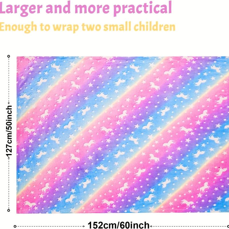 Glow In The Dark Unicorn Blanket Soft Flannel Sofa Bed Car