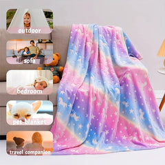 Glow In The Dark Unicorn Blanket Soft Flannel Sofa Bed Car