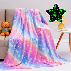 Glow In The Dark Unicorn Blanket Soft Flannel Sofa Bed Car