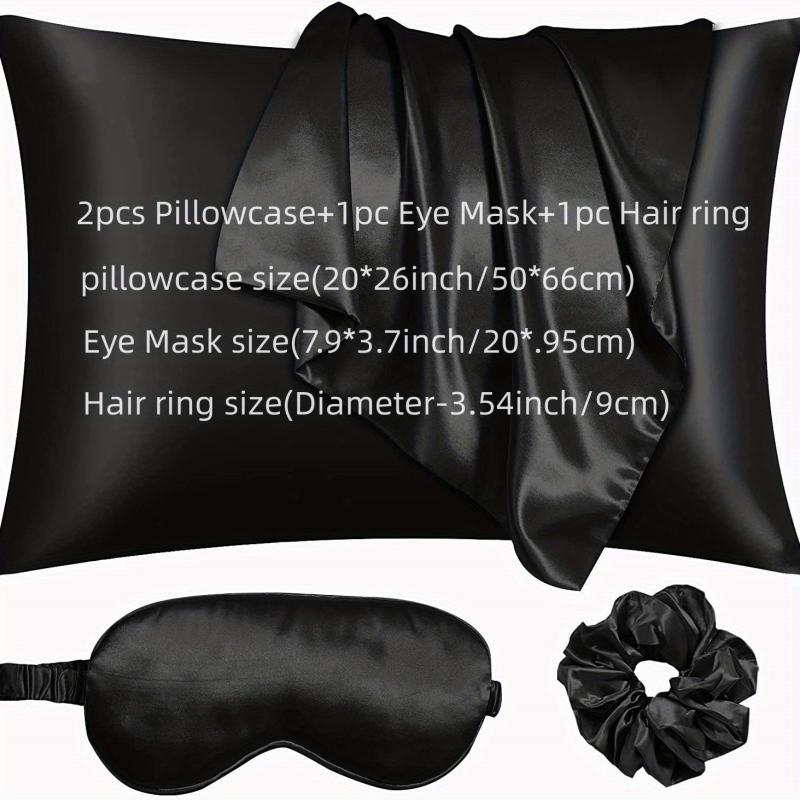 4pcs Satin Pillowcase Set with Eye Cover and Hair Ring - Vegan Silk