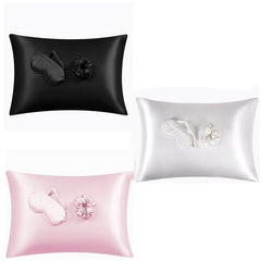 4pcs Satin Pillowcase Set with Eye Cover and Hair Ring - Vegan Silk