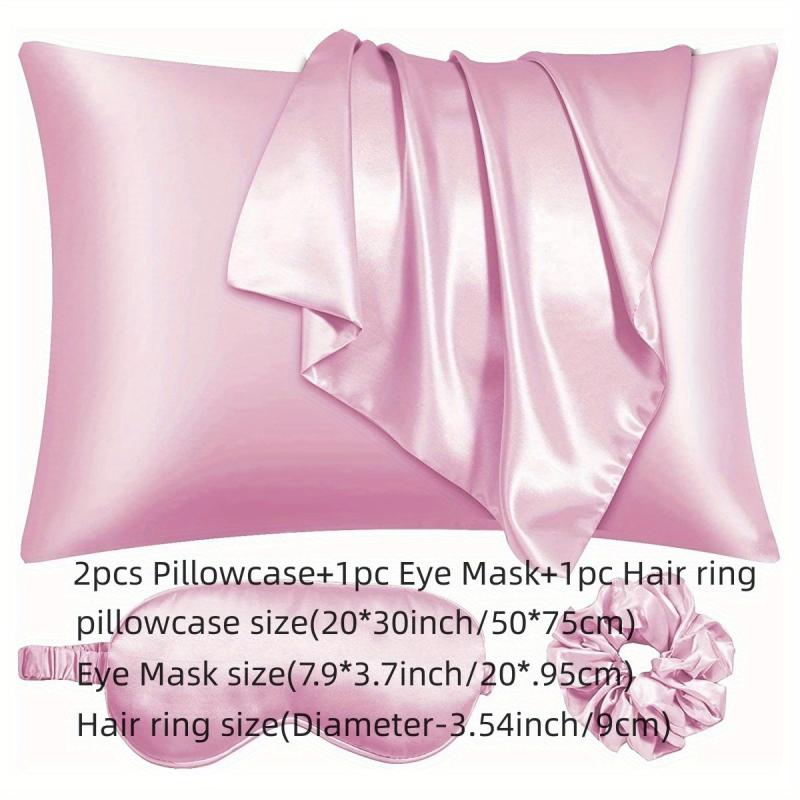 4pcs Satin Pillowcase Set with Eye Cover and Hair Ring - Vegan Silk