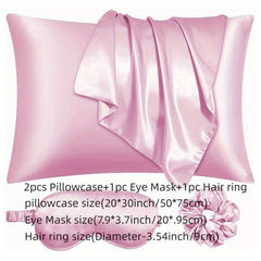 4pcs Satin Pillowcase Set with Eye Cover and Hair Ring - Vegan Silk
