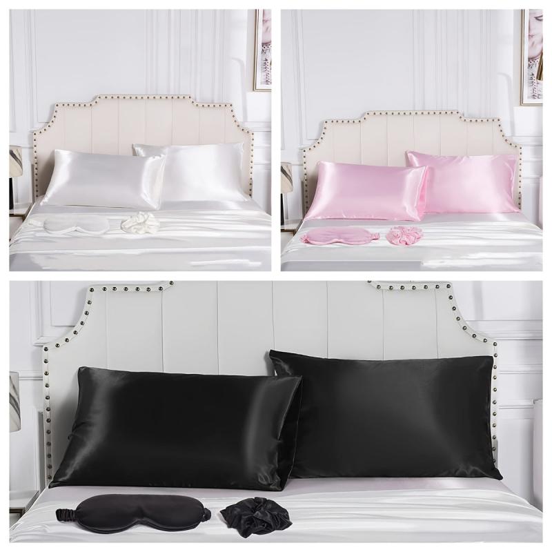 4pcs Satin Pillowcase Set with Eye Cover and Hair Ring - Vegan Silk