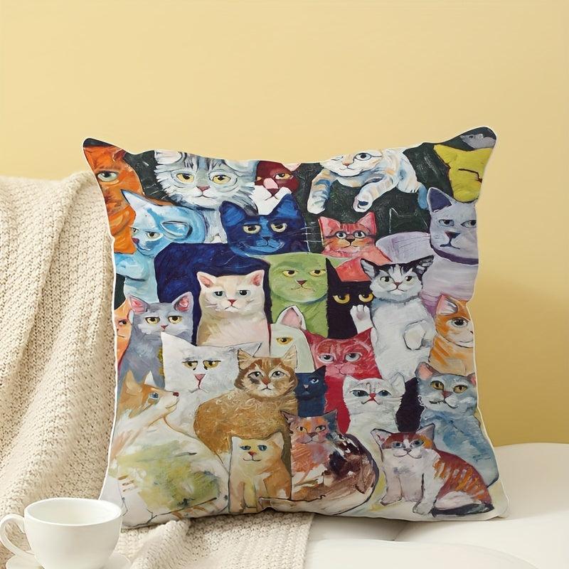 Cat Square Cushion Cover Zippered Printed Pillowcase for Home Decor