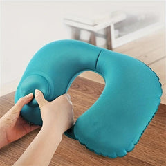 Soft U Shaped Inflatable Travel Neck Pillow for Long Trips - Washable Cover