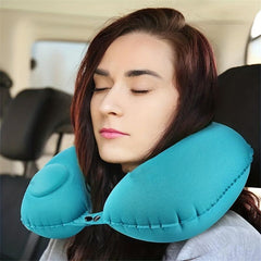 Soft U Shaped Inflatable Travel Neck Pillow for Long Trips - Washable Cover