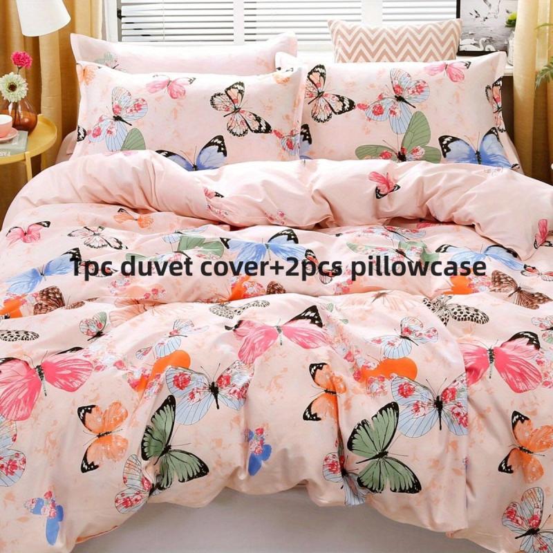 3pc Butterfly Duvet Cover Set, 1 Duvet Cover, 2 Pillowcases