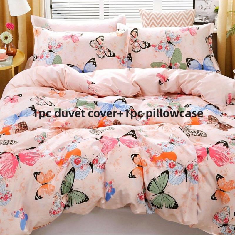 3pc Butterfly Duvet Cover Set, 1 Duvet Cover, 2 Pillowcases