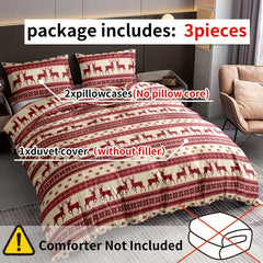 Christmas Duvet Cover Set Reindeer Striped Print Bedding Set