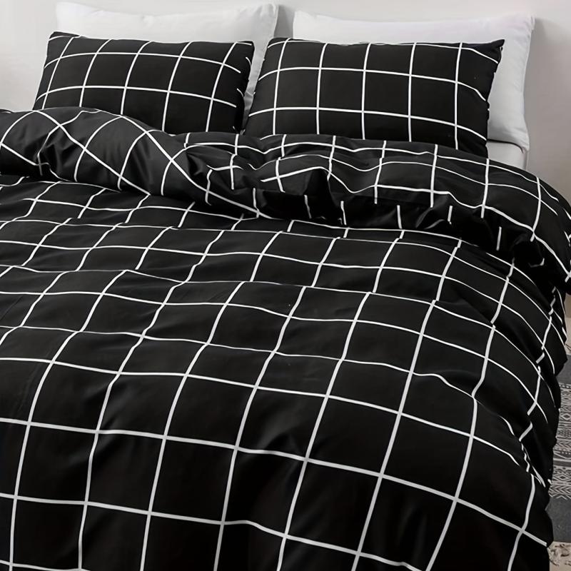 Plaid Pattern Duvet Cover Set for Bedroom, 3pcs