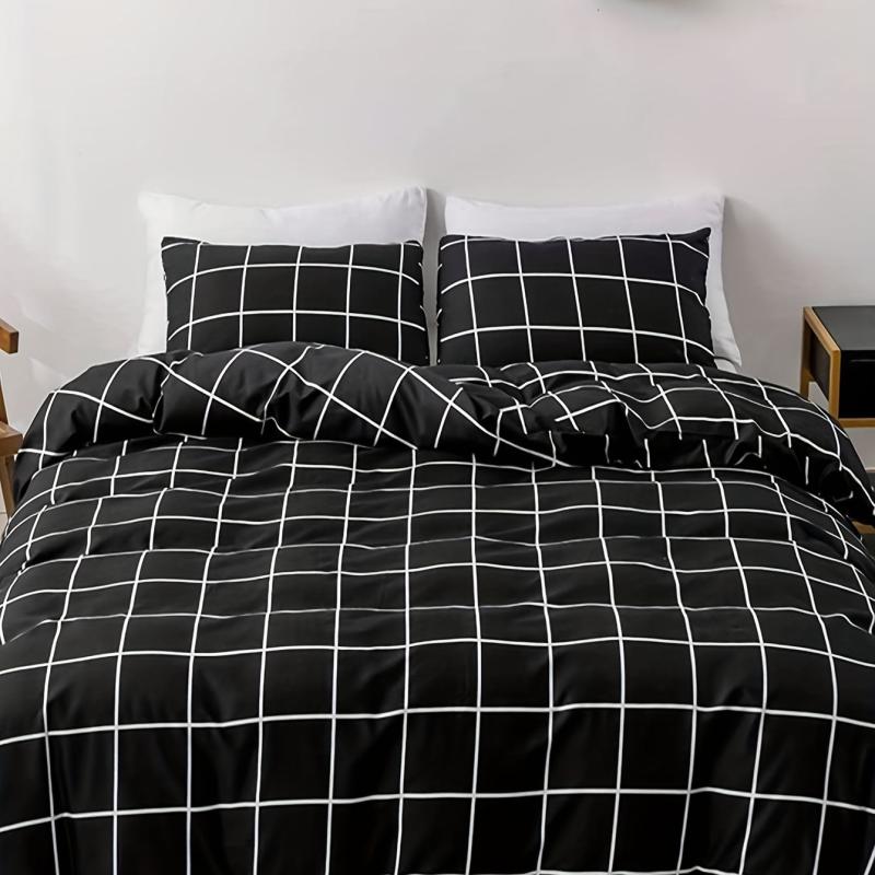 Plaid Pattern Duvet Cover Set for Bedroom, 3pcs