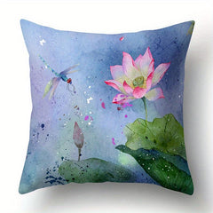 Vintage Flower Pattern Pillowcase Green Painting Flower Bird Pillow Cover