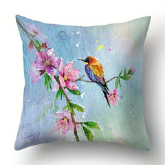 Vintage Flower Pattern Pillowcase Green Painting Flower Bird Pillow Cover