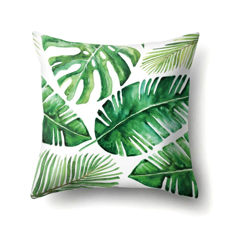 Tropical Leaves Polyester Cushion Cover 17x17 Inches