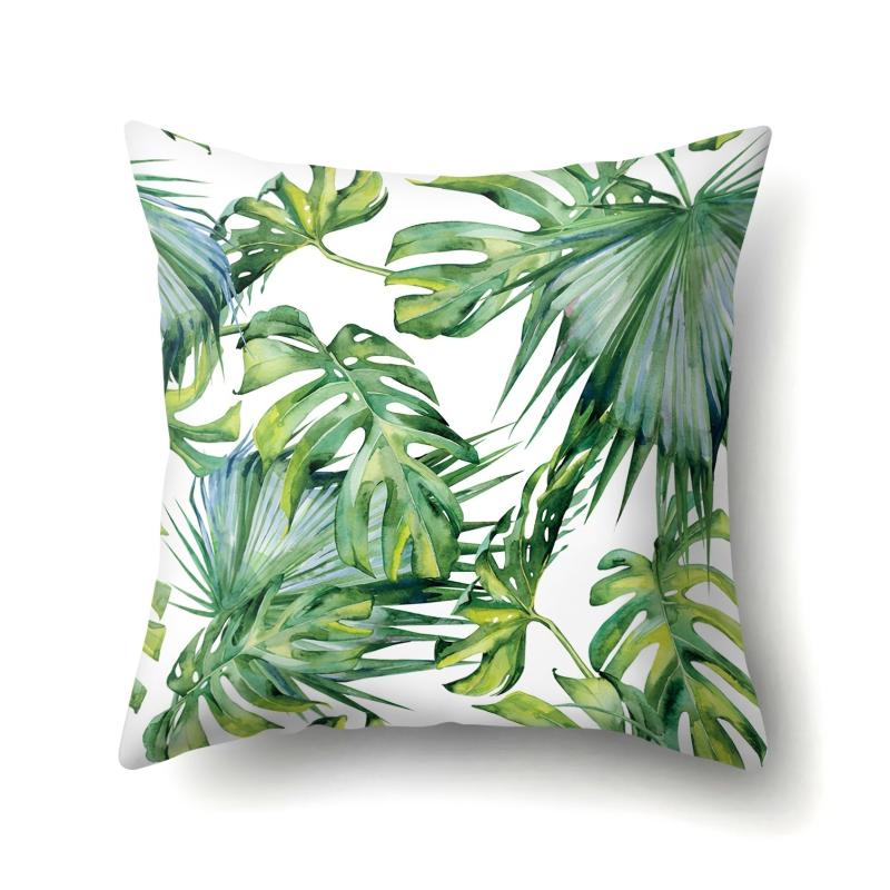 Tropical Leaves Polyester Cushion Cover 17x17 Inches