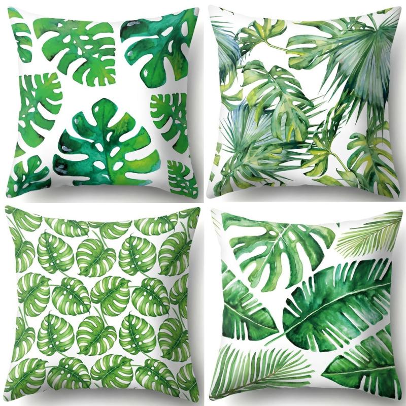 Tropical Leaves Polyester Cushion Cover 17x17 Inches
