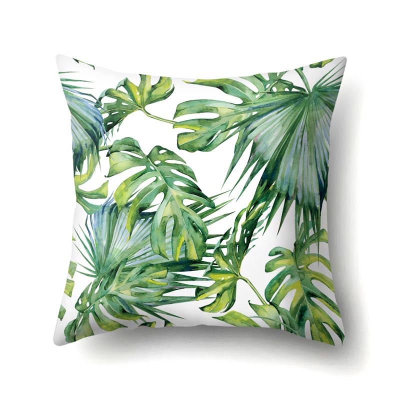 Tropical Leaves Polyester Cushion Cover 17x17 Inches
