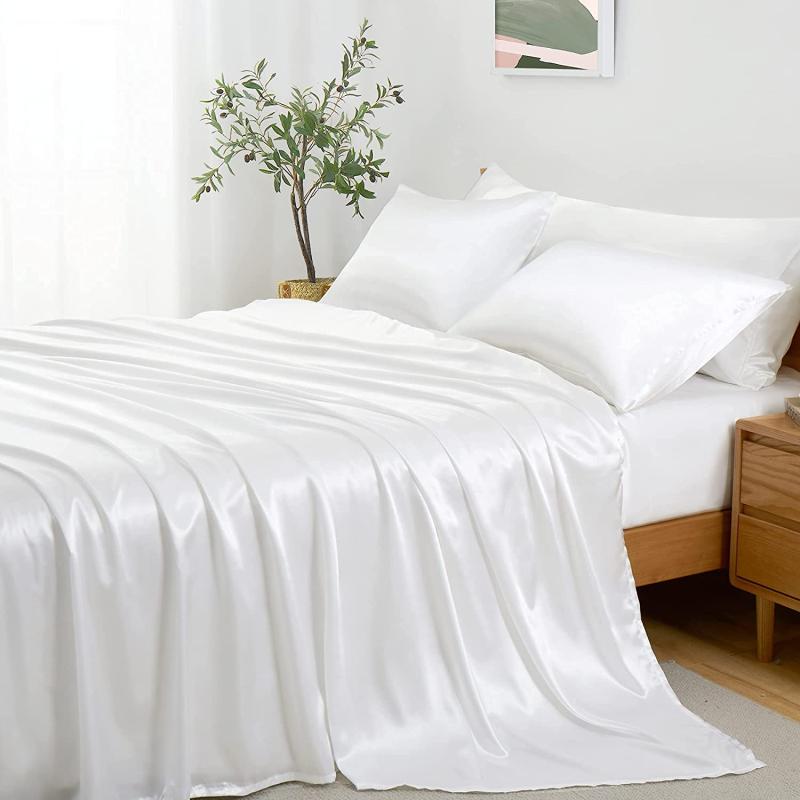 Soft Satin Bedding Set with 1 Flat Sheet, 1 Fitted Sheet, and 2 Pillowcases