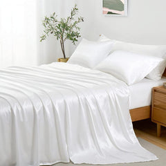 Soft Satin Bedding Set with 1 Flat Sheet, 1 Fitted Sheet, and 2 Pillowcases