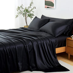 Soft Satin Bedding Set with 1 Flat Sheet, 1 Fitted Sheet, and 2 Pillowcases