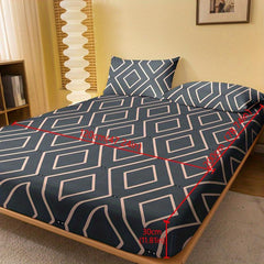 Soft Geometric Print Fitted Sheet with Deep Pocket - Brushed Comfortable Bedding