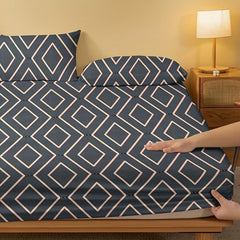 Soft Geometric Print Fitted Sheet with Deep Pocket - Brushed Comfortable Bedding