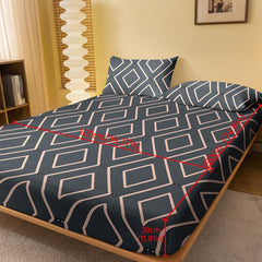 Soft Geometric Print Fitted Sheet with Deep Pocket - Brushed Comfortable Bedding