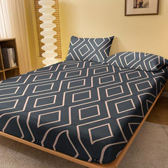 Soft Geometric Print Fitted Sheet with Deep Pocket - Brushed Comfortable Bedding