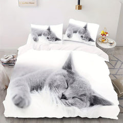 3pc 3D Cat Print Duvet Cover Set, Soft Comfortable Bedding with Zipper