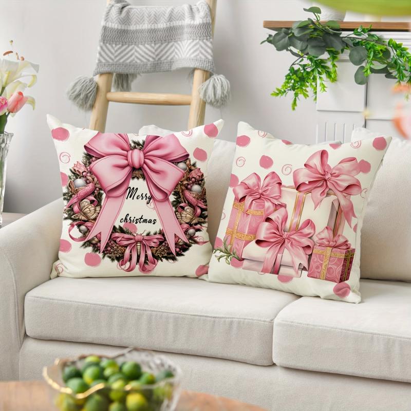 Christmas Snowman Throw Pillow Cover - Pink Letter Printed Pillowcase