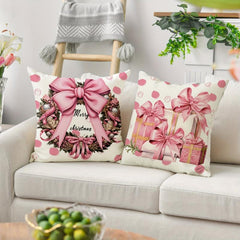 Christmas Snowman Throw Pillow Cover - Pink Letter Printed Pillowcase