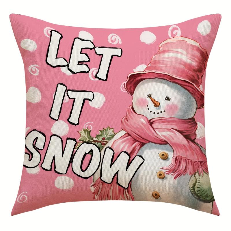 Christmas Snowman Throw Pillow Cover - Pink Letter Printed Pillowcase