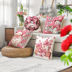 Christmas Snowman Throw Pillow Cover - Pink Letter Printed Pillowcase