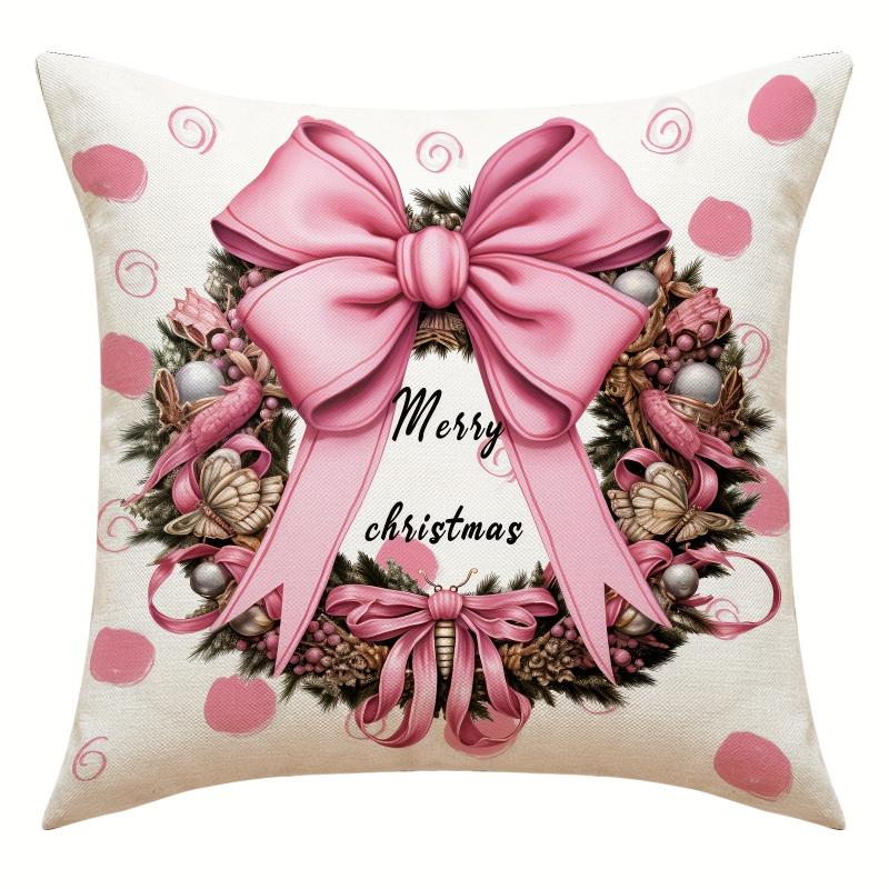 Christmas Snowman Throw Pillow Cover - Pink Letter Printed Pillowcase