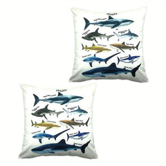 2pcs Throw Pillow Cover Sea Fish Sharks Decorative 18x18in Pillowcase
