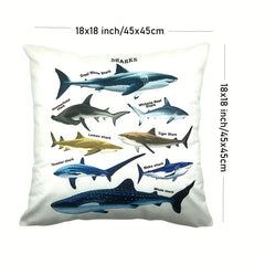 2pcs Throw Pillow Cover Sea Fish Sharks Decorative 18x18in Pillowcase