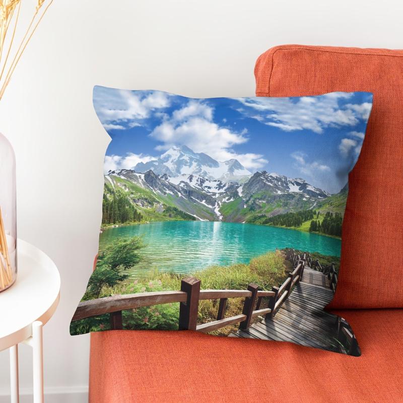 1pc Landscape Map Scenery Throw Pillowcase Easy to Clean Soft Feel