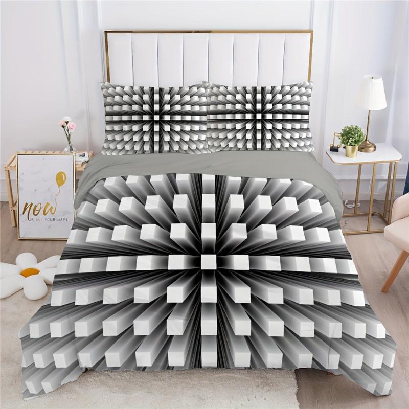 3pcs 3D Geometric Duvet Cover Set Three Dimensional Print Polyester Bedding Set