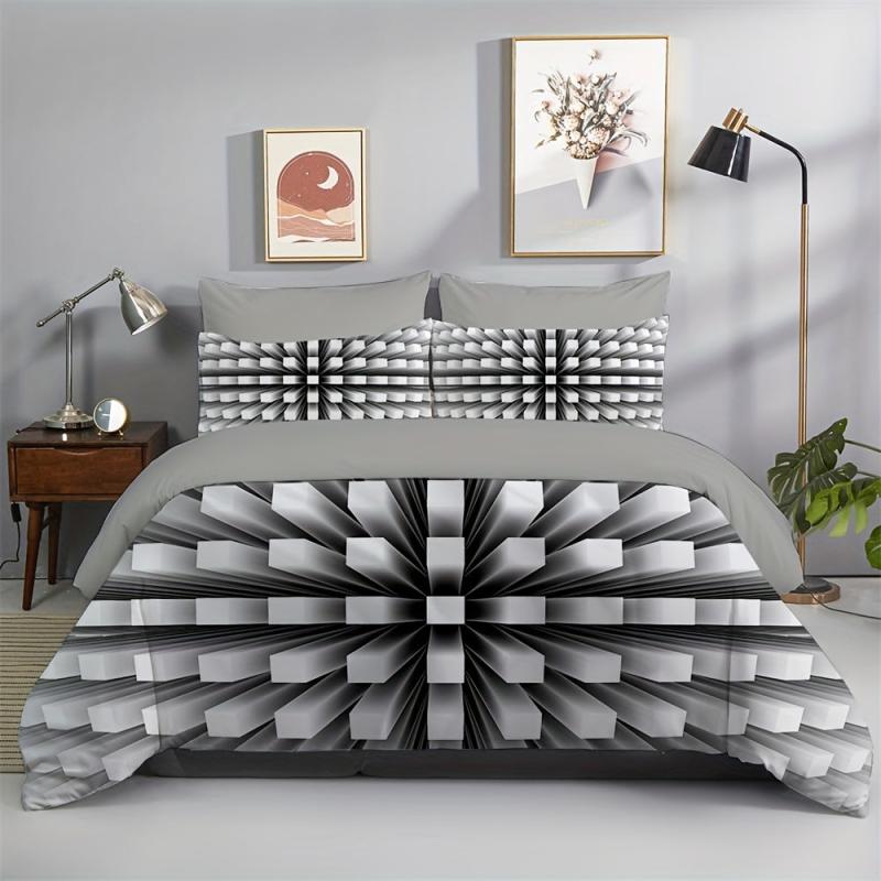 3pcs 3D Geometric Duvet Cover Set Three Dimensional Print Polyester Bedding Set