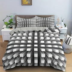 3pcs 3D Geometric Duvet Cover Set Three Dimensional Print Polyester Bedding Set
