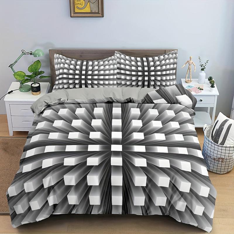 3pcs 3D Geometric Duvet Cover Set Three Dimensional Print Polyester Bedding Set
