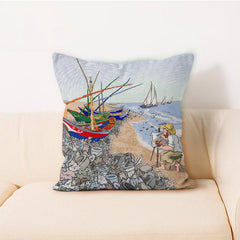 Linen Sunflower Starry Sky Ocean Throw Pillowcases, 17.7x17.7 in