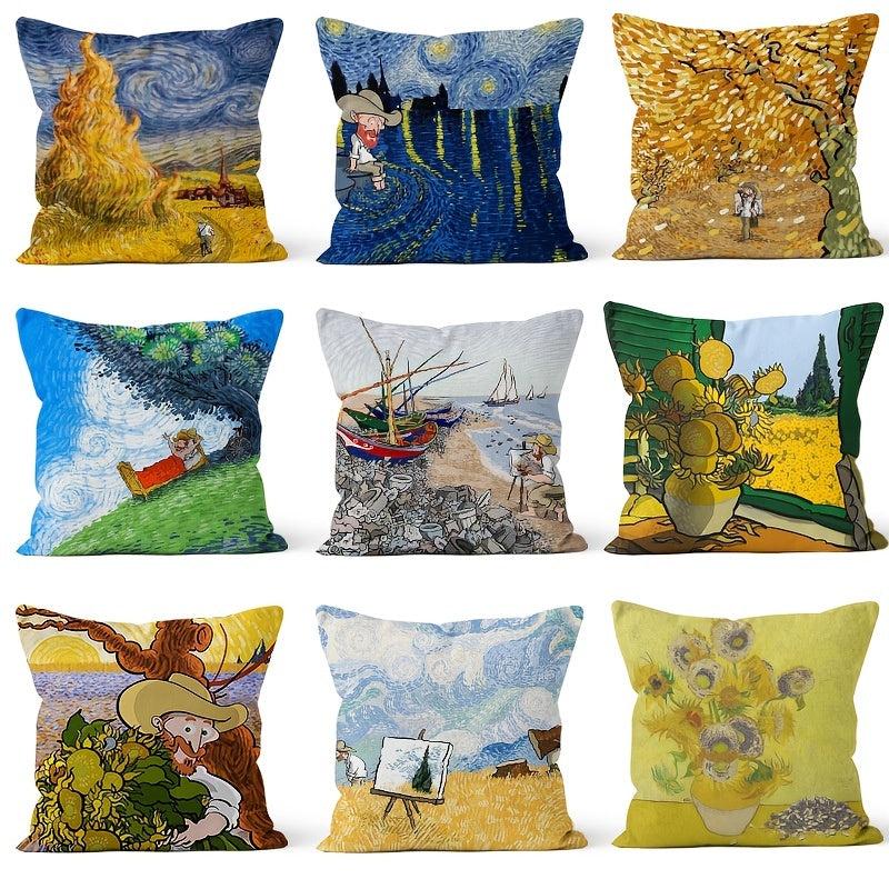 Linen Sunflower Starry Sky Ocean Throw Pillowcases, 17.7x17.7 in