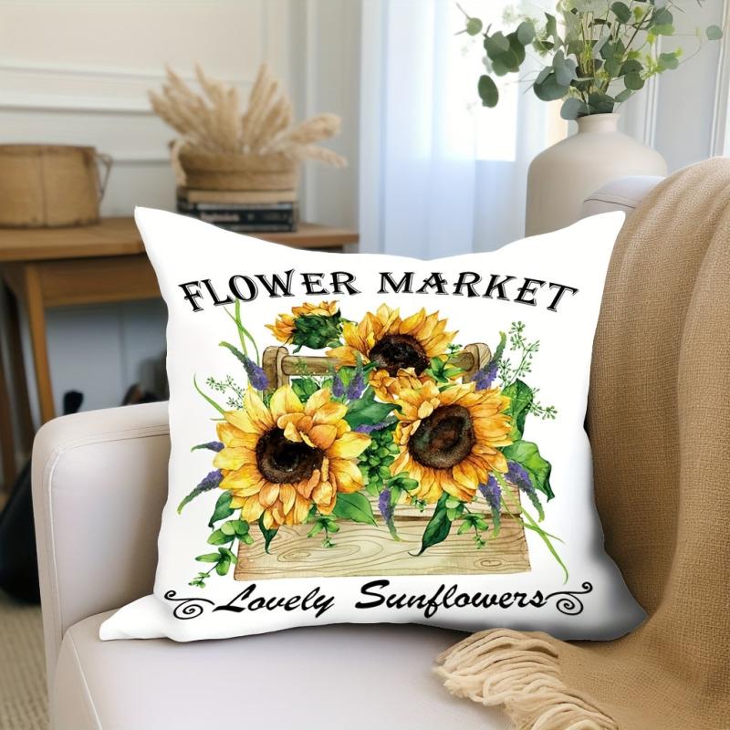 Sunflower Flower Basket Throw Pillowcase 17.7x17.7 Inches