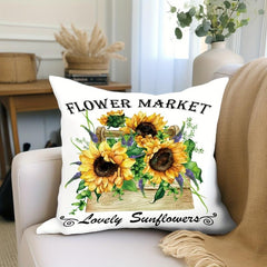 Sunflower Flower Basket Throw Pillowcase 17.7x17.7 Inches