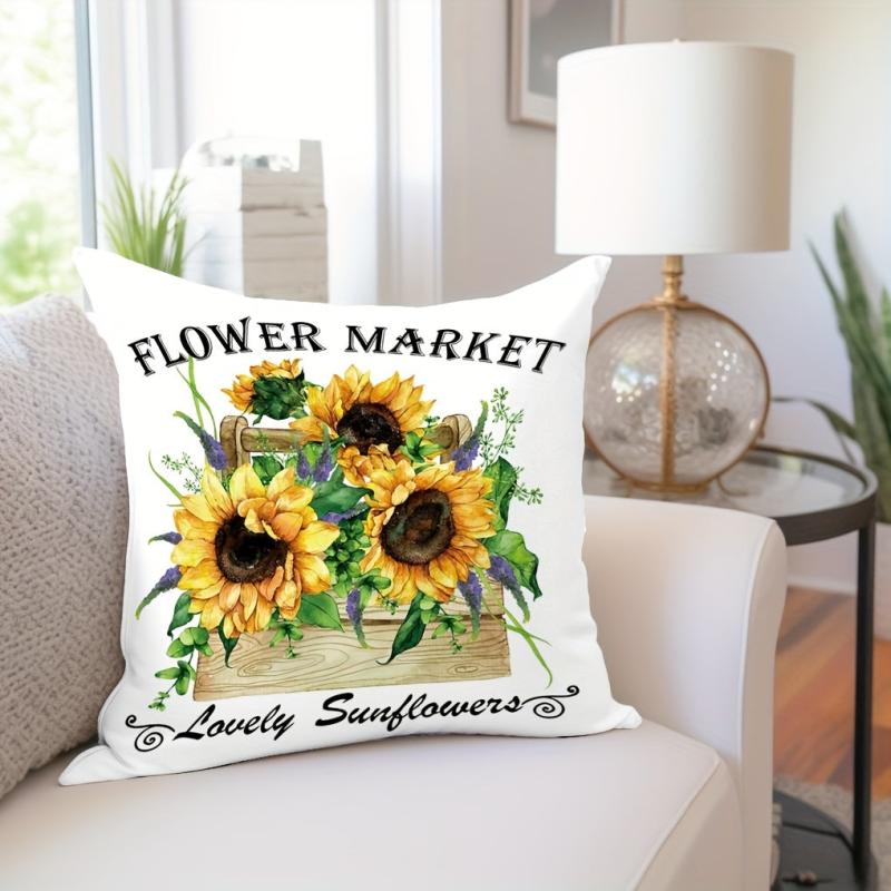 Sunflower Flower Basket Throw Pillowcase 17.7x17.7 Inches