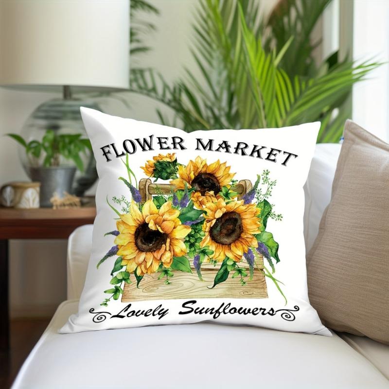 Sunflower Flower Basket Throw Pillowcase 17.7x17.7 Inches