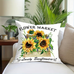 Sunflower Flower Basket Throw Pillowcase 17.7x17.7 Inches
