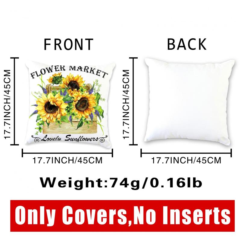 Sunflower Flower Basket Throw Pillowcase 17.7x17.7 Inches